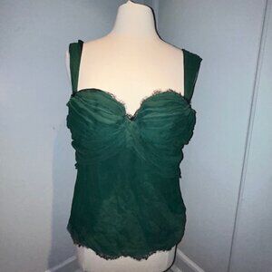 Elie Tahari Green Black Lace Corset Top (Size Small)